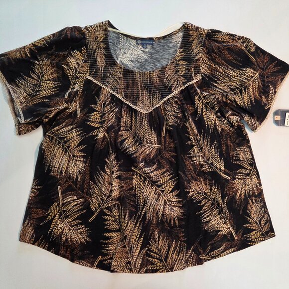 NWT - Democracy Short Sleeve Top, 3X, Black/tan/warm caramel brown - Picture 3 of 12
